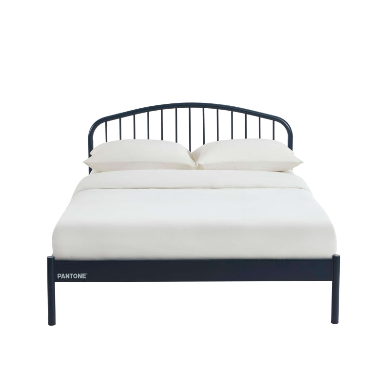 Lit métal bleu nuit 140x190 avec sommier inclus, finition époxy mate design graphique