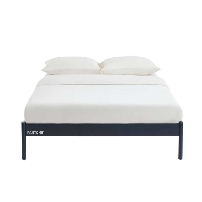 Lit métal bleu nuit 140x190 minimaliste sans tête de lit, sommier inclus