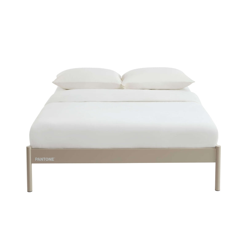 Lit métal 140x190 coloris taupe avec sommier, design minimaliste épuré