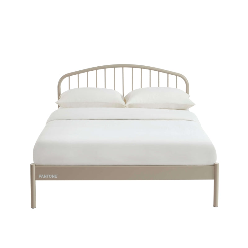Lit métal taupe 140x190 cm avec sommier, finition époxy mate style contemporain