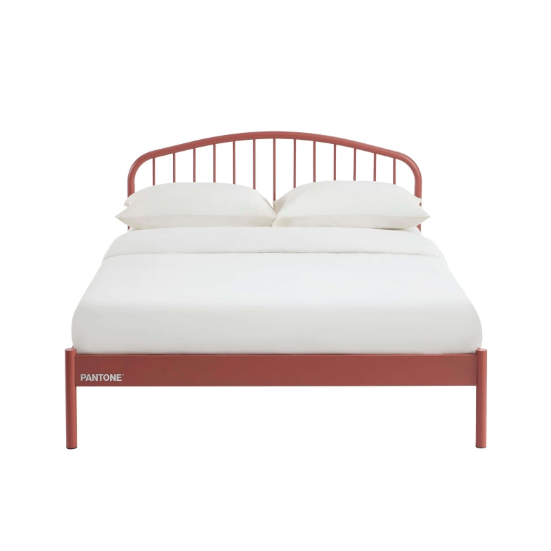 Lit métal 140x190 finition époxy mate terracotta, sommier inclus, design graphique chambre