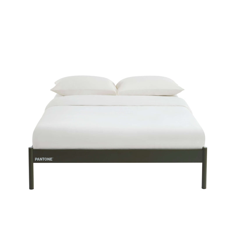 Lit métal vert olive 140x190 design minimaliste sans tête de lit, sommier inclus