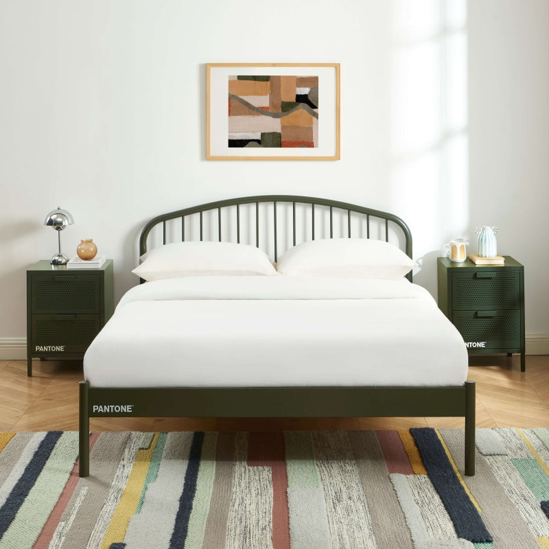 Lit PANTONE 140x190 métal vert olive sommier inclus