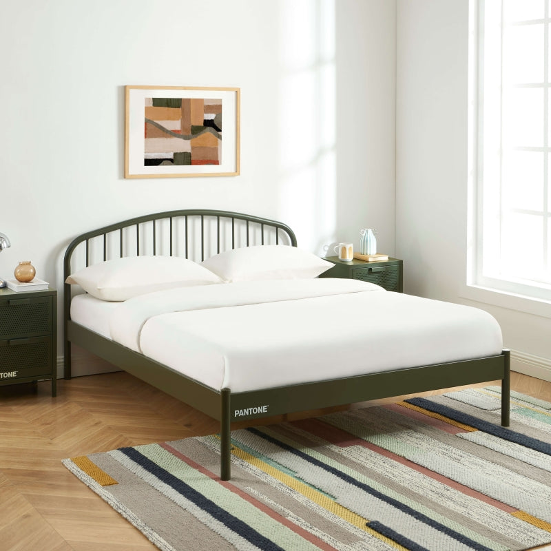 Lit PANTONE 140x190 métal vert olive sommier inclus