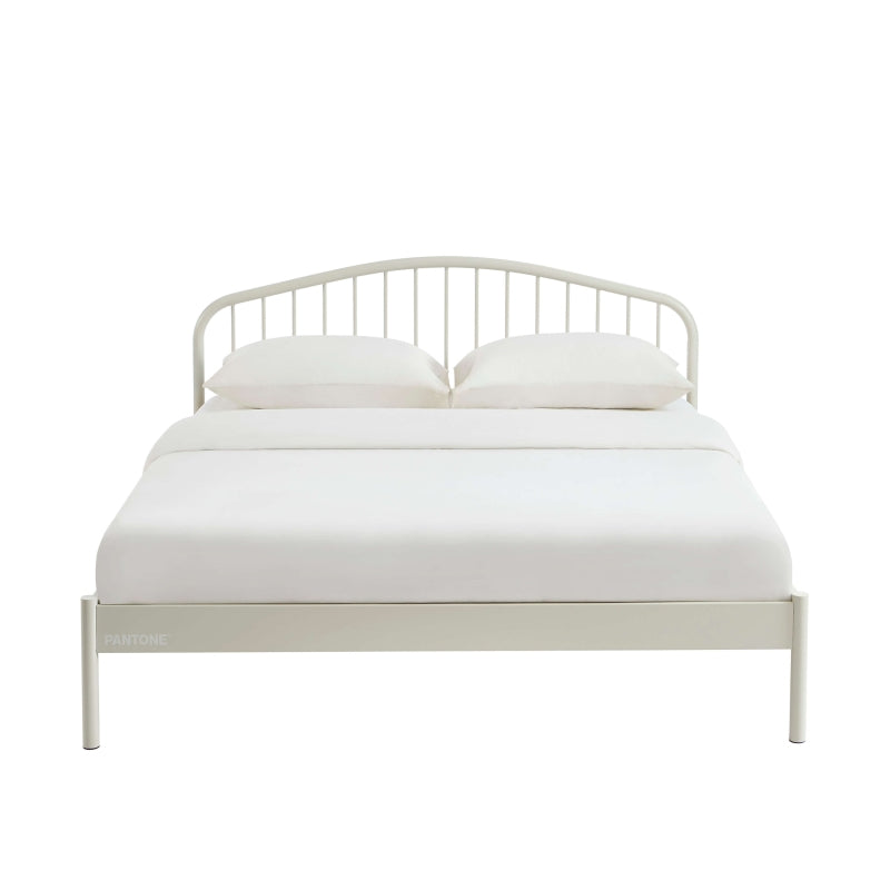 Lit métal beige sable 160x200 avec sommier, structure époxy mate design graphique
