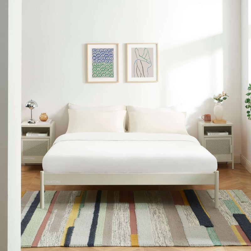 Lit PANTONE 160x200 métal beige sable sommier inclus