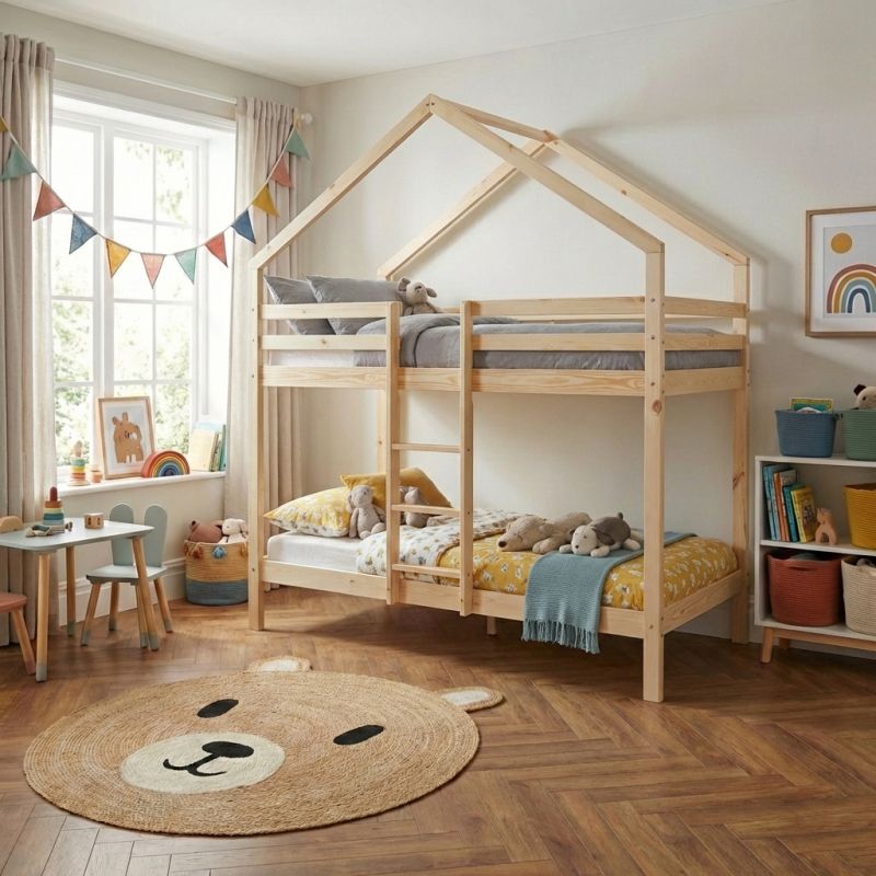 Lit cabane superposé TINY 90x190 pin naturel sommier inclus