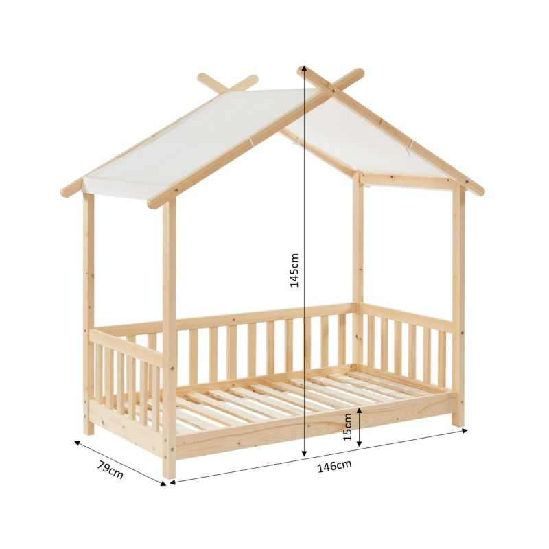 Lit tente avec barrières TINY 70x140 pin massif sommier inclus