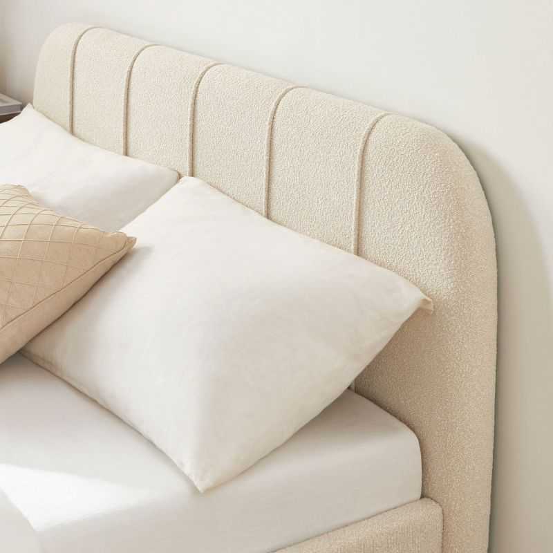 Lit YUME tissu bouclette beige 140x190 sommier inclus