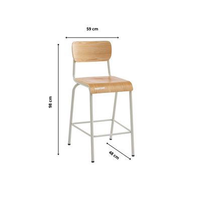 Lot 2 chaises de bar PANTONE beige sable et placage frêne pieds métal
