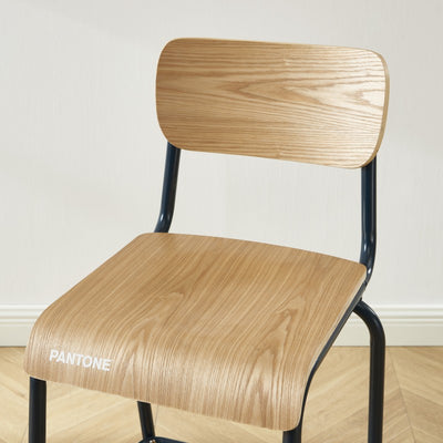 Lot de 2 chaises de bar PANTONE bleu nuit et placage frêne pieds métal