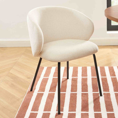 Lot de 2 chaises CASSIE tissu chenille écru et pieds métal noir