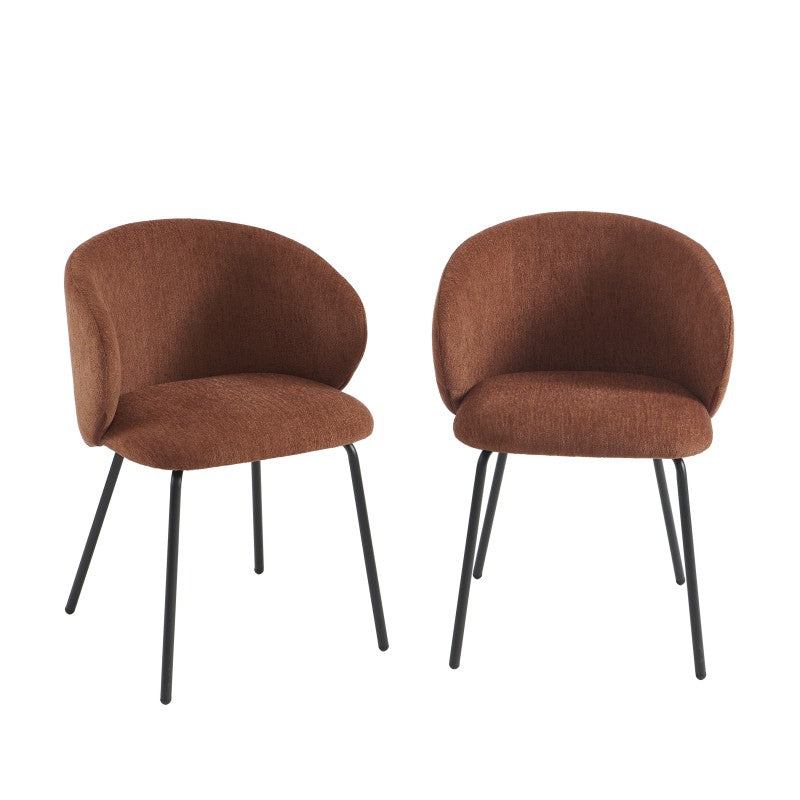 Lot de 2 chaises tissu chenille terracotta pieds métal noir, style moderne élégant