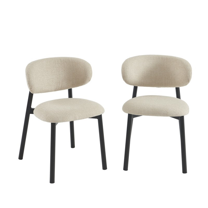 Lot de 2 chaises bouclette beige pieds métal noir, confort moderne pour salle à manger
