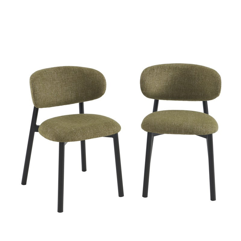 Lot de 2 chaises rembourrées bouclette kaki pieds métal noir, style contemporain