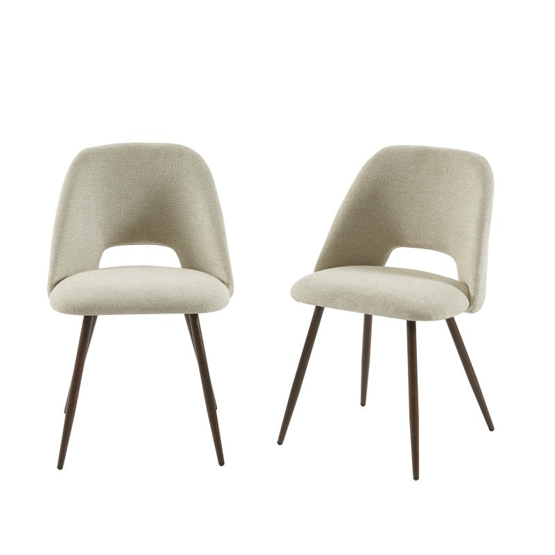 Lot de 2 chaises ELISABETH tissu beige pieds effet noyer, style contemporain