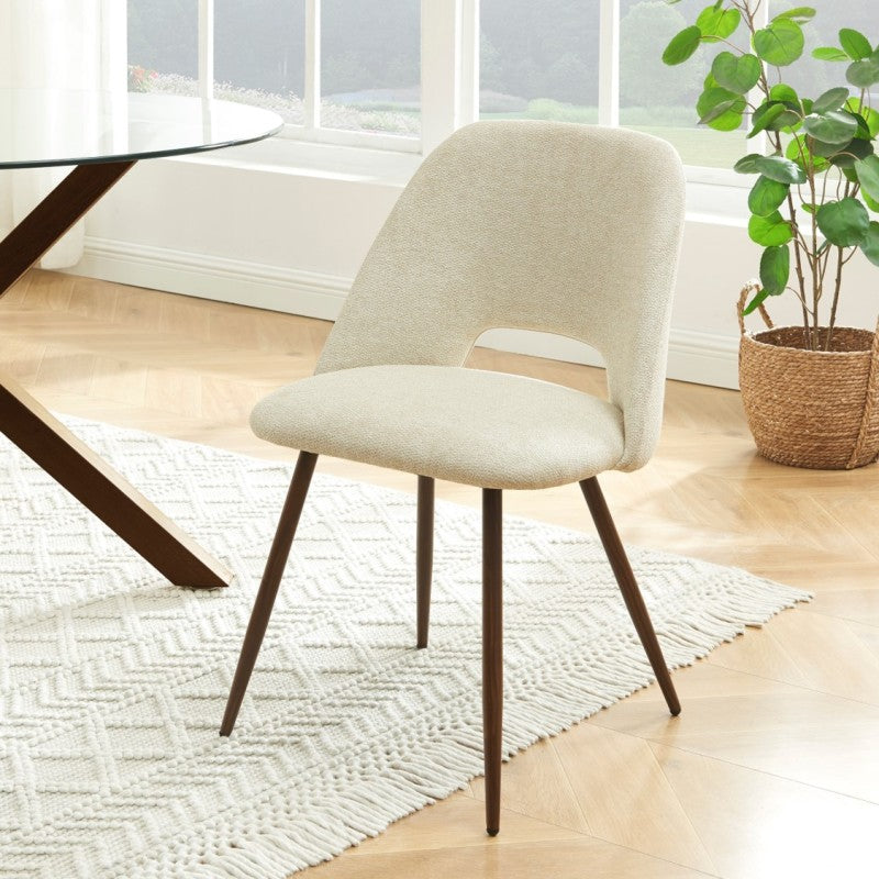 Lot de 2 chaises ELISABETH tissu beige pieds effet noyer