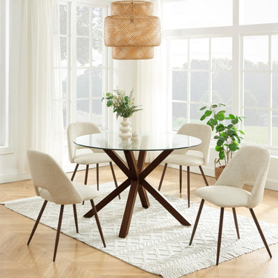 Lot de 2 chaises ELISABETH tissu beige pieds effet noyer