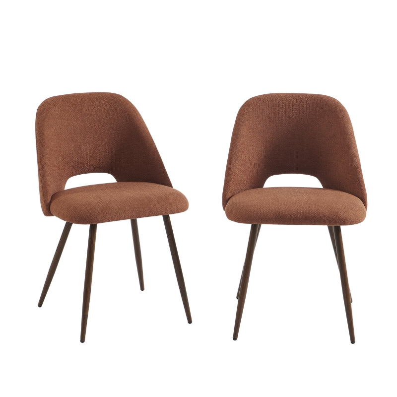 Lot de 2 chaises Elisabeth tissu terracotta pieds effet noyer, salle à manger
