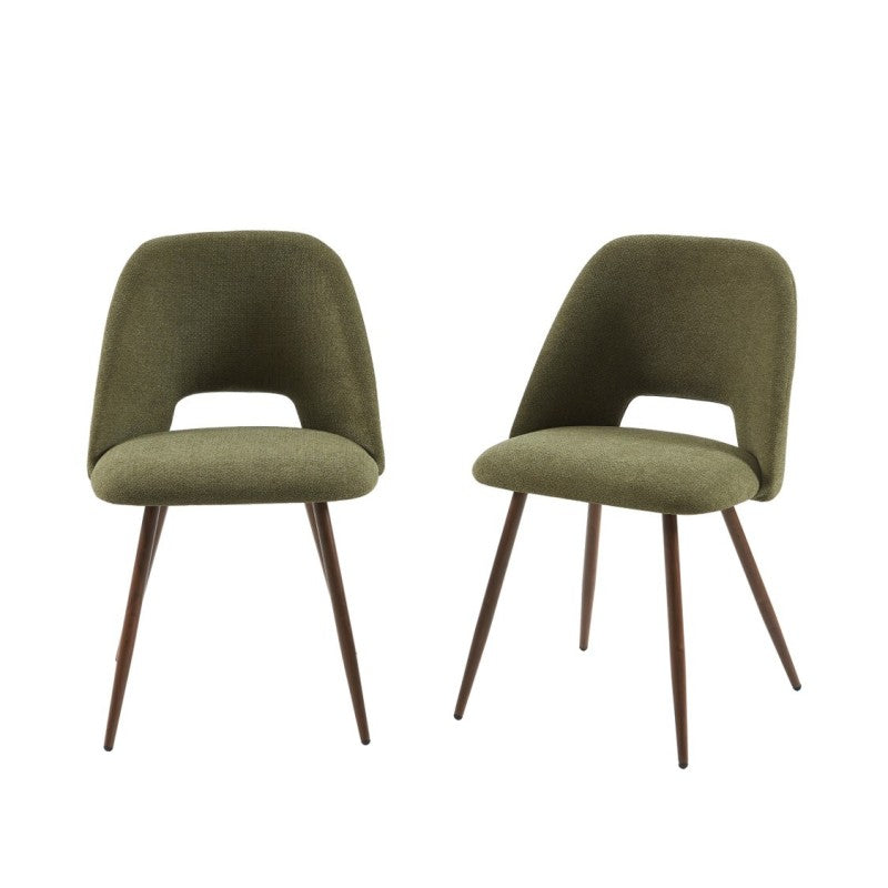 Lot de 2 chaises tissu vert pieds effet noyer, style contemporain pour séjour