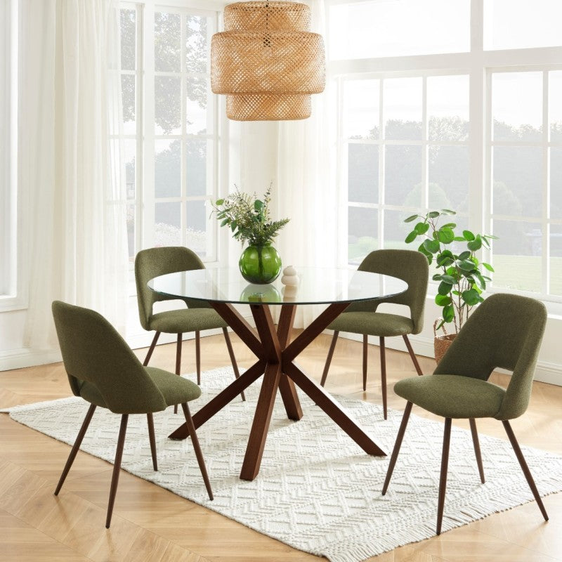 Lot de 2 chaises ELISABETH tissu vert pieds effet noyer