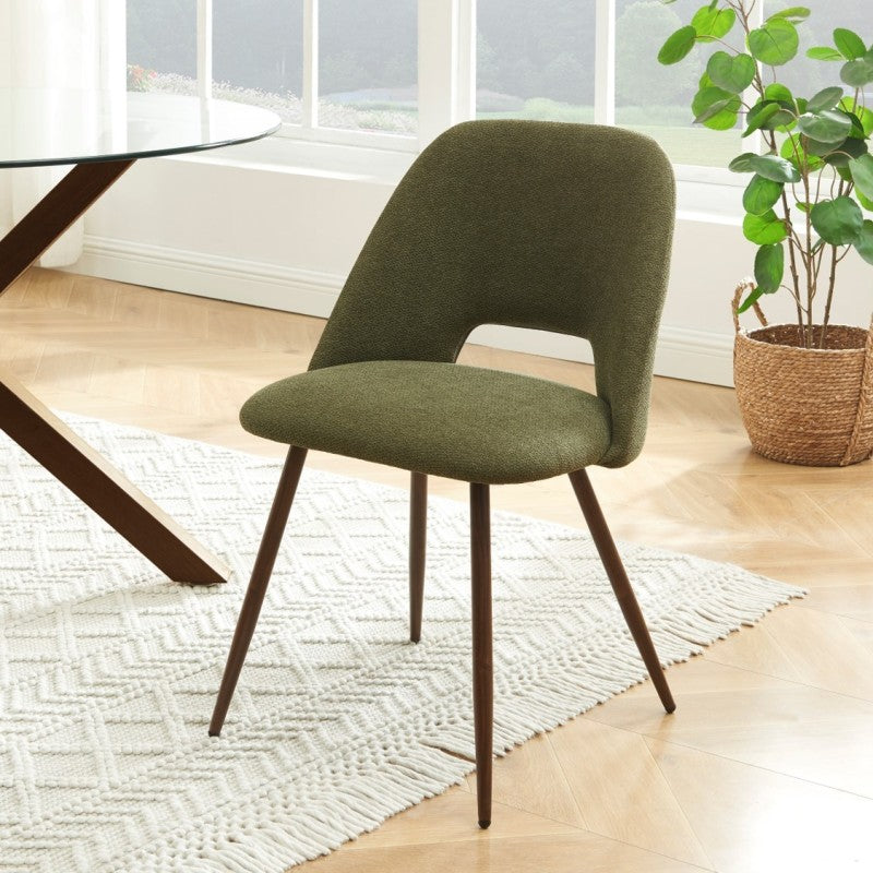 Lot de 2 chaises ELISABETH tissu vert pieds effet noyer