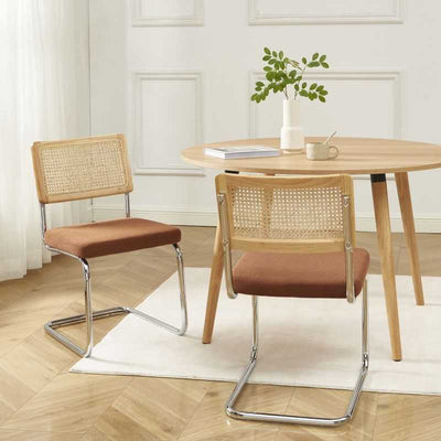 Lot de 2 chaises ELLA cannage et velours côtelé terracotta pieds métal chromé