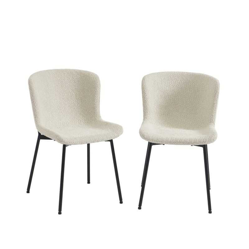 Lot de 2 chaises tissu beige pieds métal noir, design contemporain salle à manger