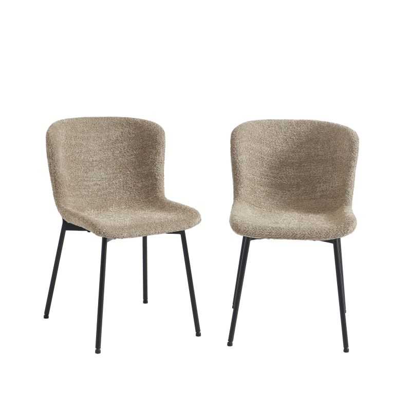 Lot de 2 chaises tissu marron glacé pieds métal noir, design contemporain salle à manger