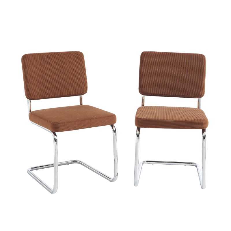 Lot de 2 chaises velours côtelé terracotta pieds métal chromé, assise rembourrée
