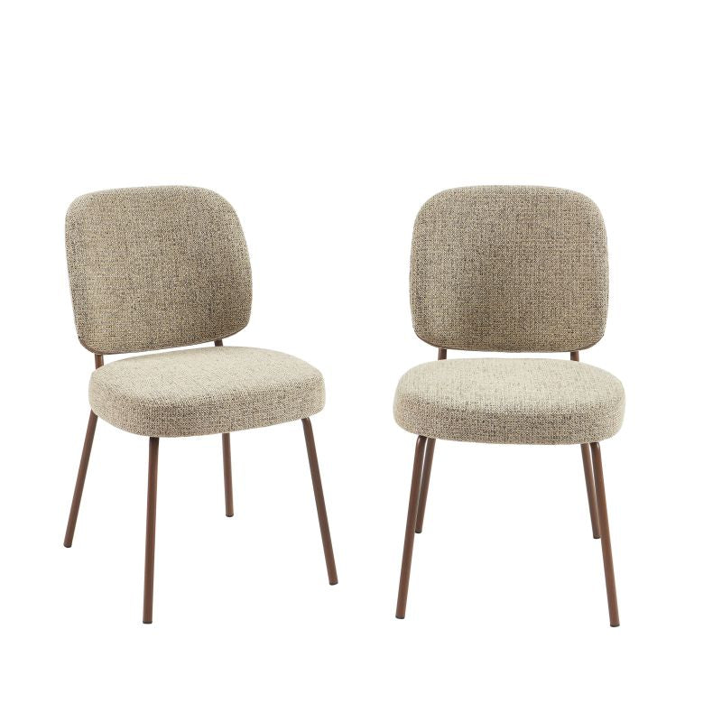 Lot de 2 chaises tissu marron clair pieds effet bois, style moderne chaleureux