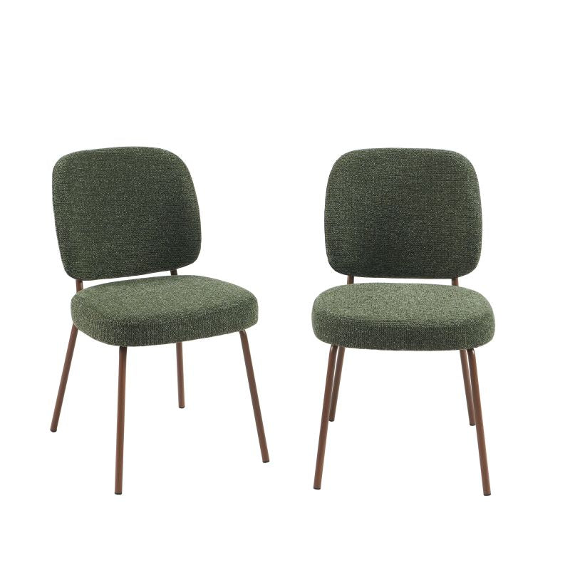 Lot de 2 chaises tissu vert foncé pieds effet bois, design moderne et chaleureux