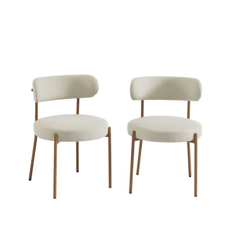 Lot de 2 chaises tissu beige pieds métal finition bois, design épuré pour cuisine moderne