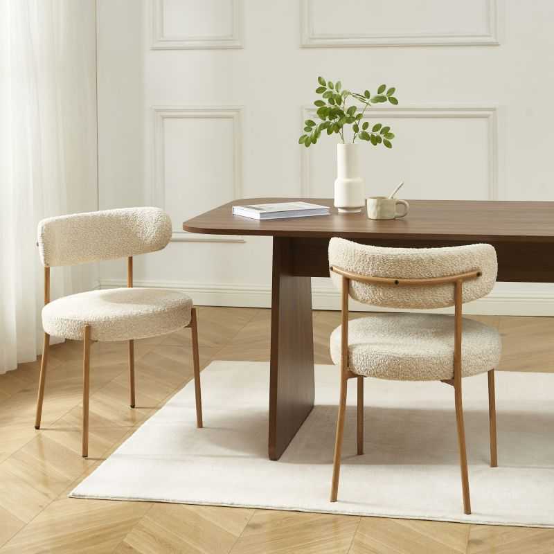 Lot de 2 chaises NOA tissu bouclette beige, pieds métal finition bois
