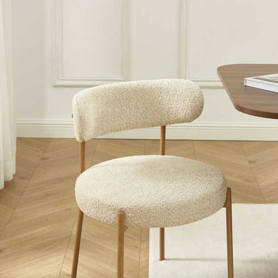 Lot de 2 chaises NOA tissu bouclette beige pieds métal finition bois