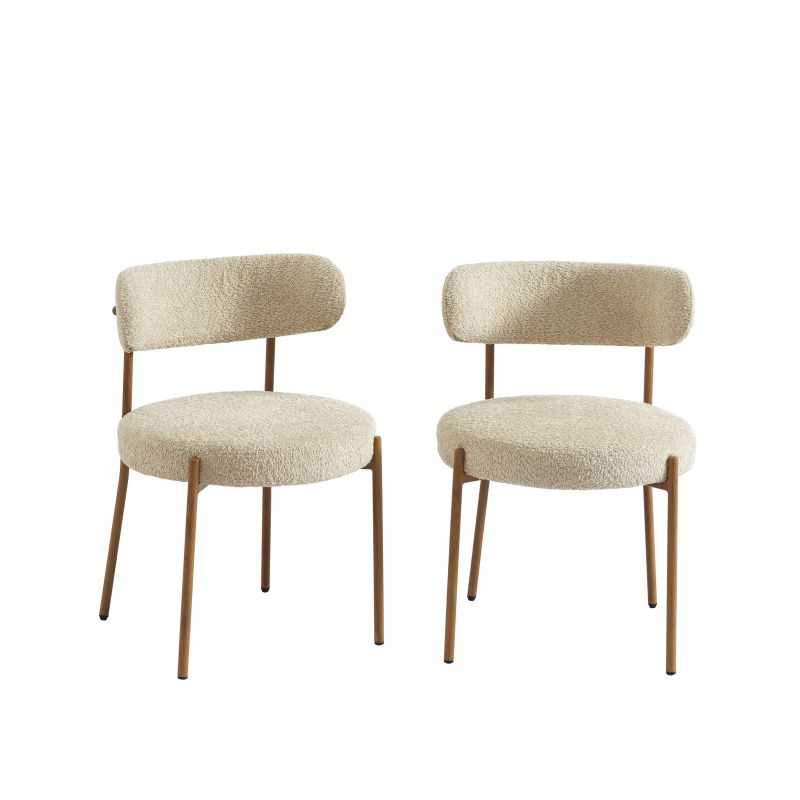 Lot de 2 chaises NOA tissu bouclette beige, pieds métal finition bois, design épuré
