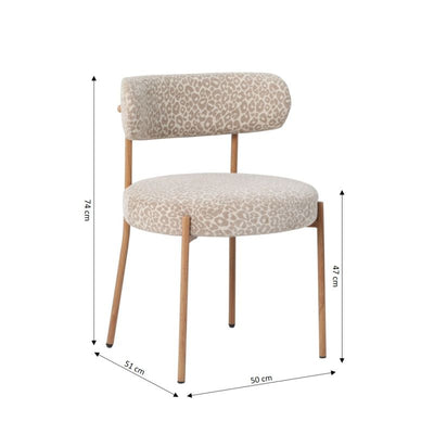 Lot de 2 chaises NOA tissu imprimé léopard beige pieds métal finition bois