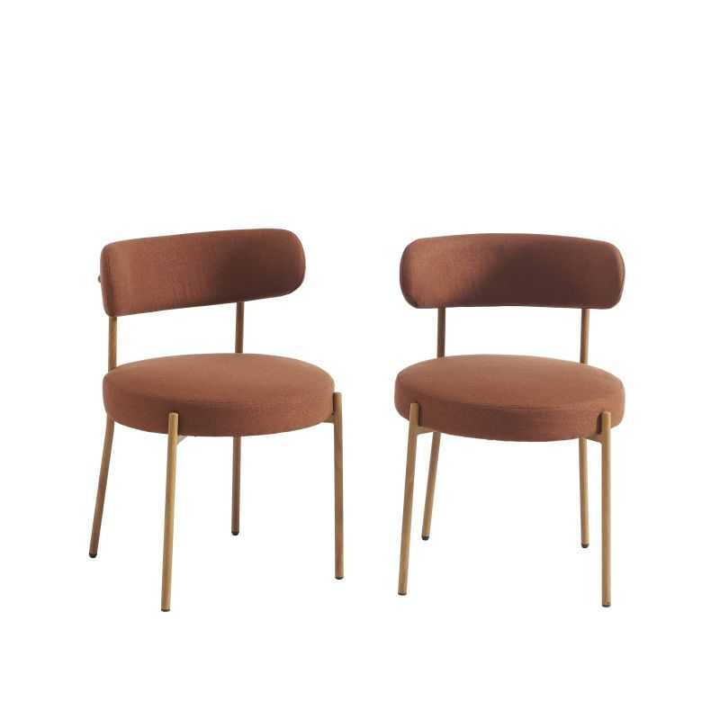 Lot de 2 chaises tissu terracotta pieds métal finition bois, design épuré moderne