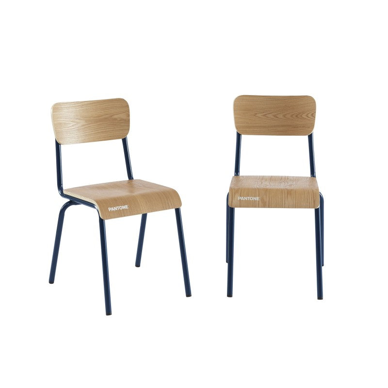 Lot de 2 chaises PANTONE bleu nuit placage frêne pieds métal, style vintage