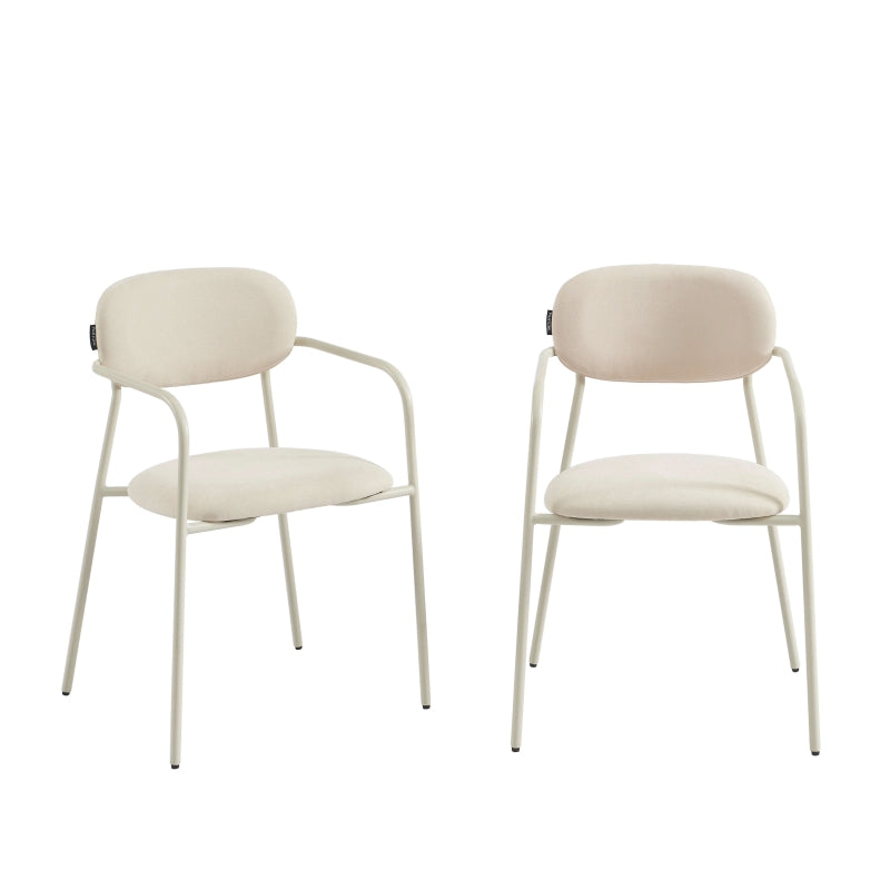 Lot de 2 chaises design contemporain tissu beige sable et pieds métal, assise arrondie