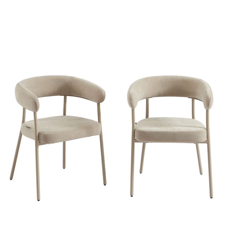Lot de 2 chaises design tissu taupe pieds métal, style minimaliste pour cuisine moderne