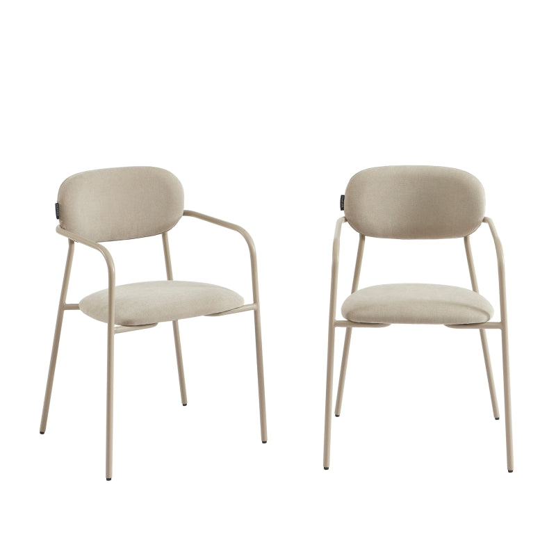 Lot de 2 chaises tissu taupe pieds métal, design contemporain aux lignes arrondies