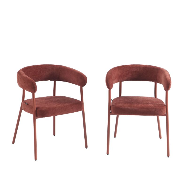 Lot de 2 chaises design tissu terracotta pieds métal, style minimaliste arrondi