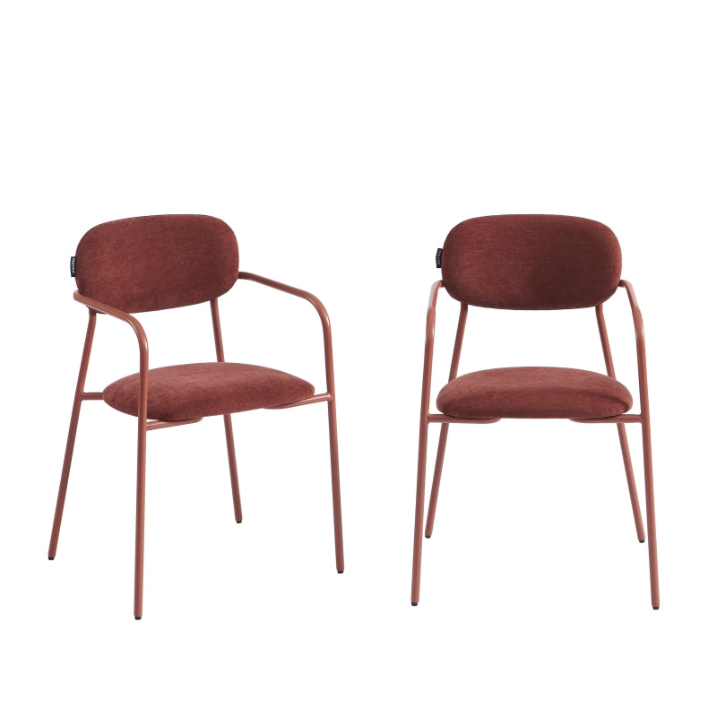Lot de 2 chaises design tissu terracotta pieds métal, style contemporain