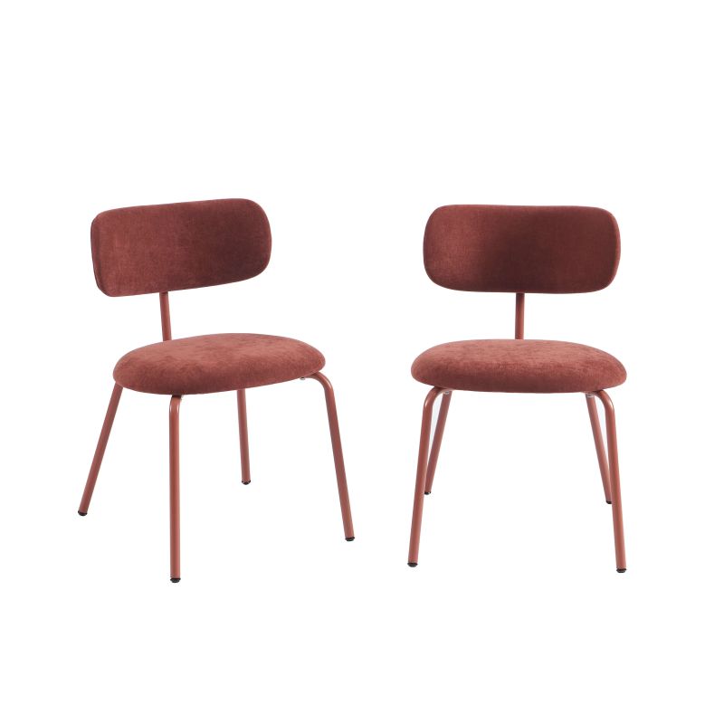 Lot de 2 chaises design tissu et pieds métal terracotta, style industriel moderne