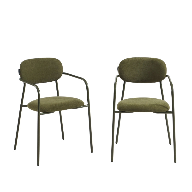 Lot de 2 chaises design tissu vert olive et pieds métal, style contemporain