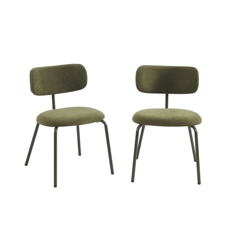 Lot de 2 chaises tissu vert olive pieds métal style industriel, design contemporain
