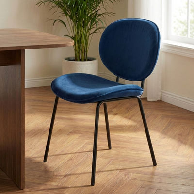 Lot de 2 chaises SHEILA velours bleu pieds métal noir