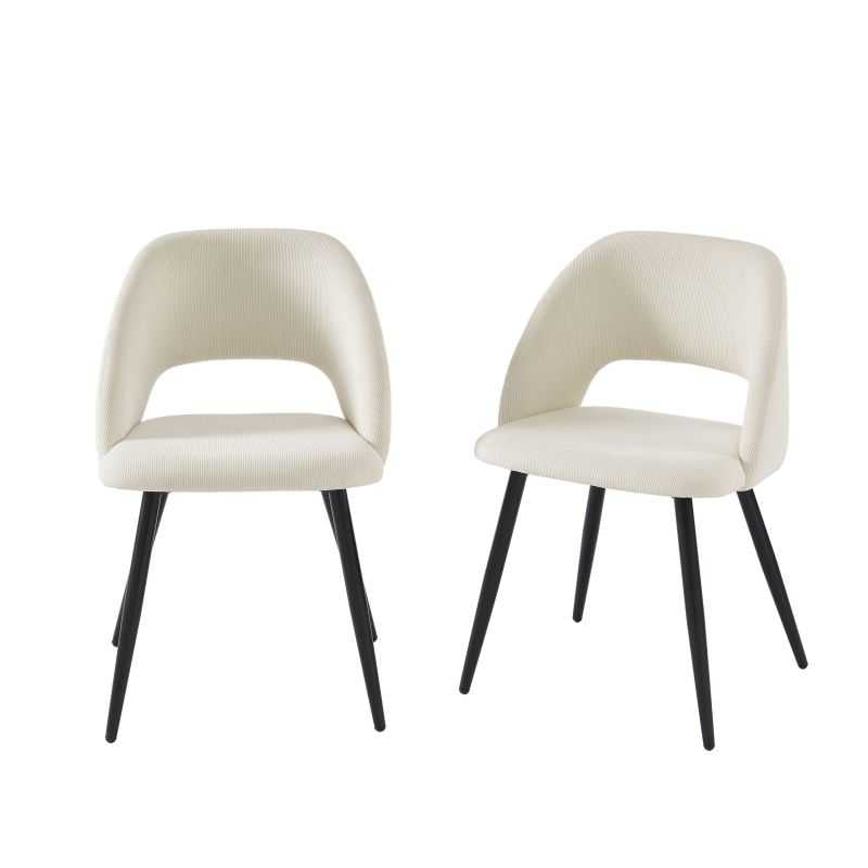 Lot de 2 chaises velours côtelé beige crème pieds métal noir, style vintage