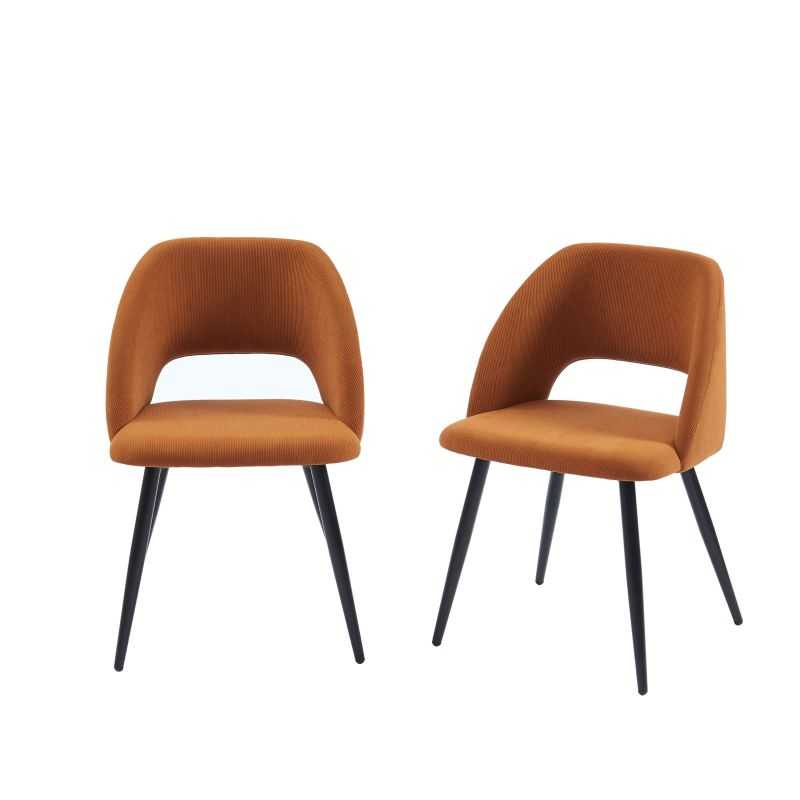 Lot de 2 chaises velours côtelé terracotta pieds métal noir, style vintage
